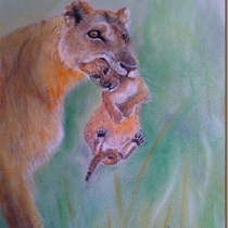 Lioness and Cub in pastel